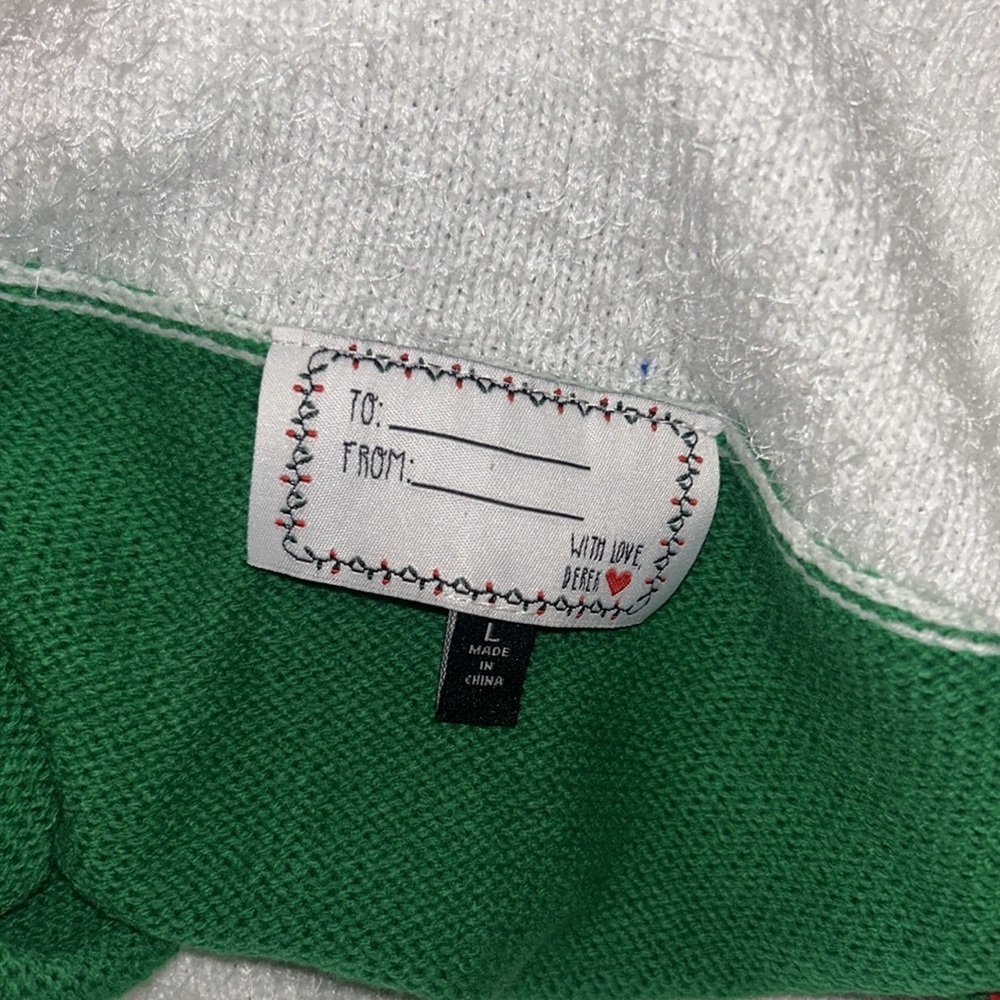 Derek Heart Seasons Greetings Christmas Sweater, Green, White, Red, Large - Picture 3 of 5